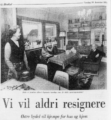 Tordis og Birger Pedersen vil ikke flytte fra Pedersgata – 1974
